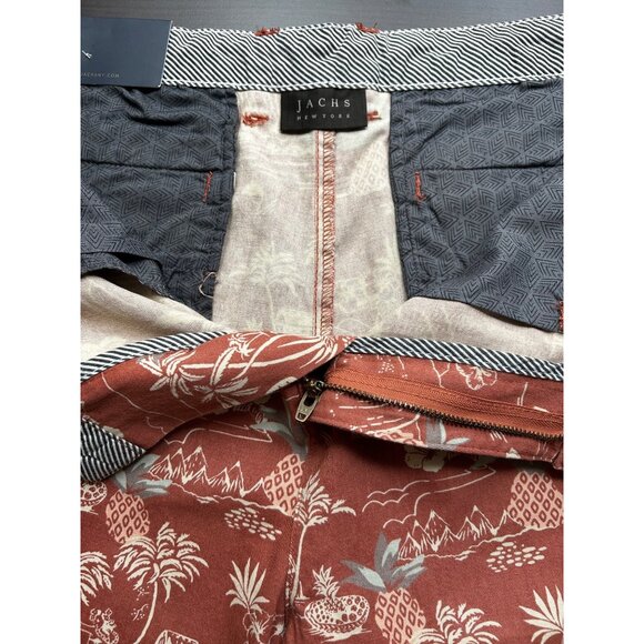 🩳 JACHS Men's Preppy NYC Red Island Print Resortwear Stretch Twill Shorts 38" - Picture 10 of 14